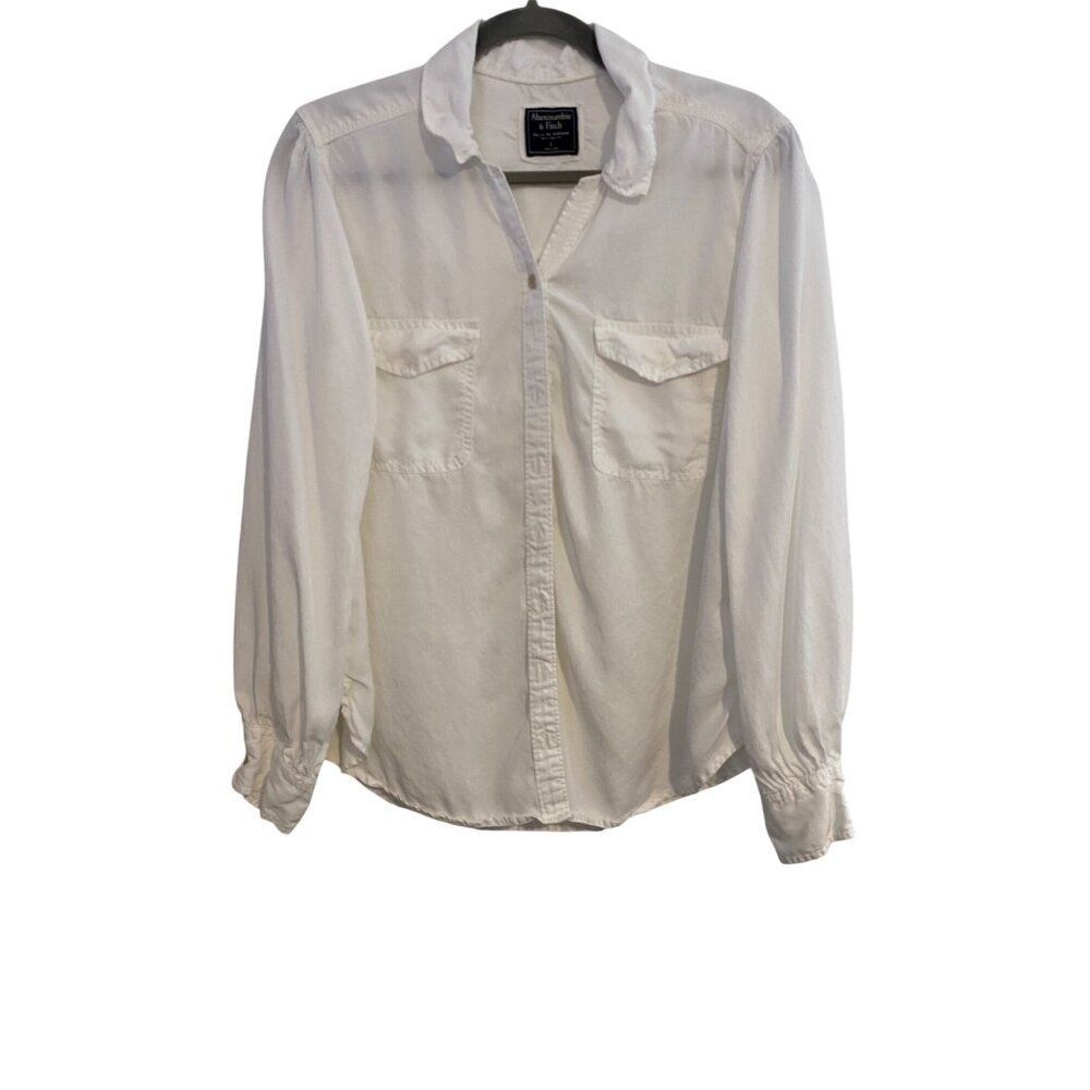 Abercrombie & Fitch Shirt Women L White Long Sleeve Button Up Chambray Y2K Comfy